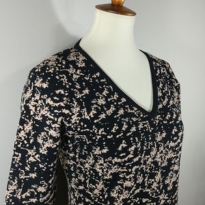 Dress: 3/4 Sleeve V-neck Print Scuba